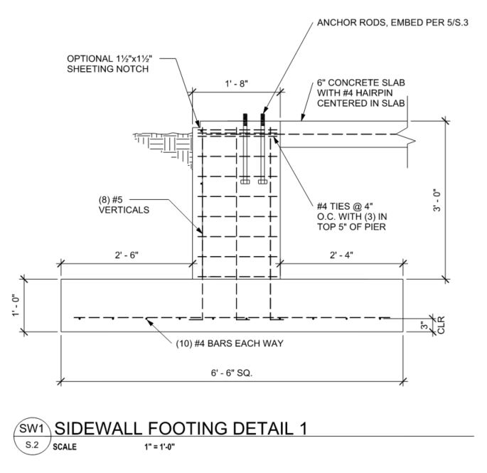 PEMB sidewall footing detail drawing